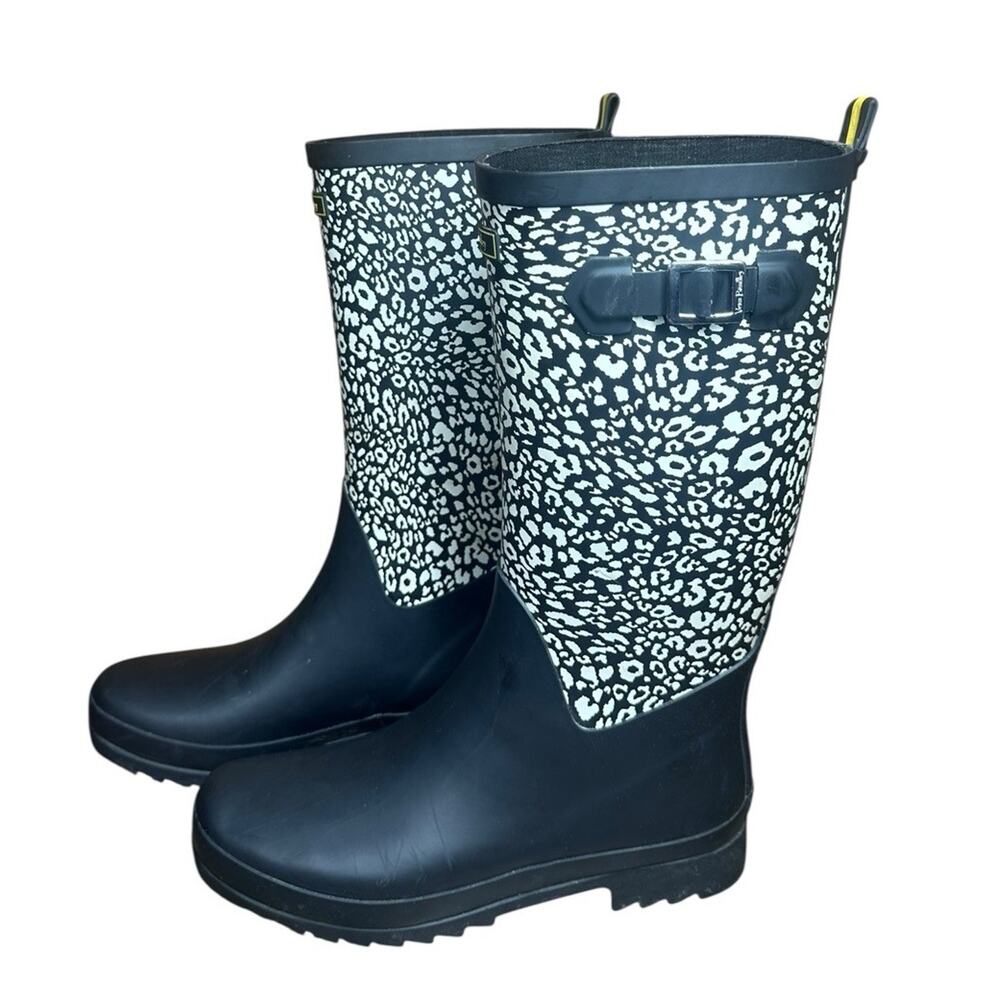 Vera Bradley Womens Black Rubber Animal Print Camocat Tall Rain Boots Size 8